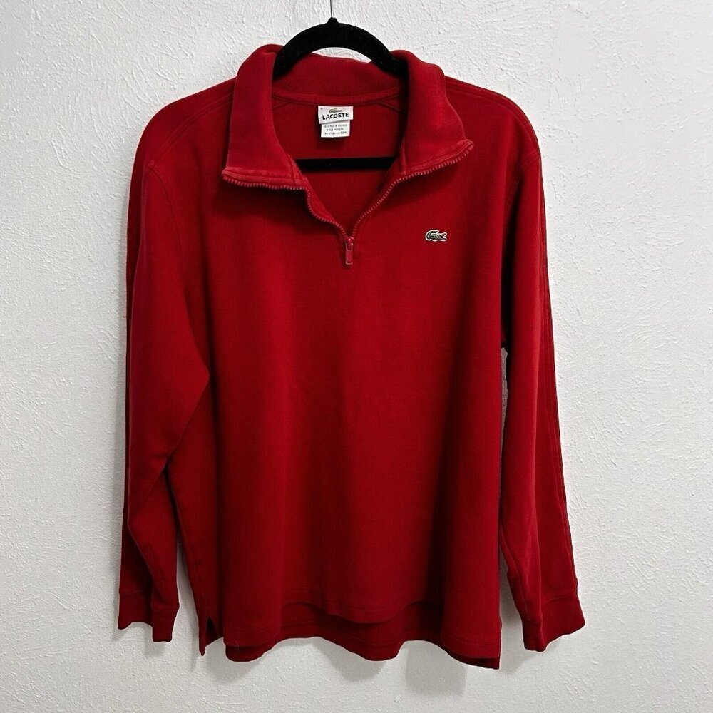 Lacoste 1/4 Zip Up Pullover Sweater High Neck Red Alligator Logo Size 6 XL Men's